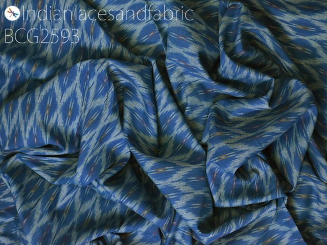 Indian dark blue Ikat fabric yardage handloom sewing cotton sold by yard crafting home decor bedcovers tablecloth drapery pillowcases cushion cover curtains floral soft hand woven fabric