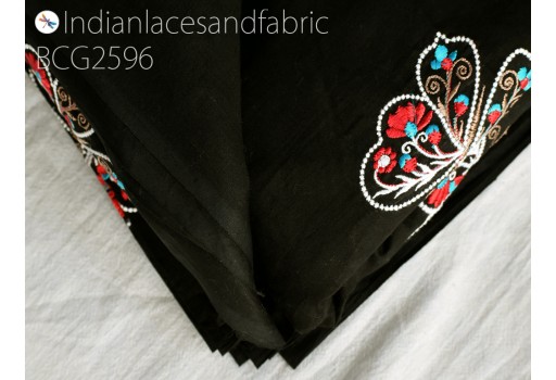 Indian black embroidered cotton fabric by the yard embroidery sewing accessories nursery curtain DIY hair crafting summer kid women dress material quilting home décor fabric