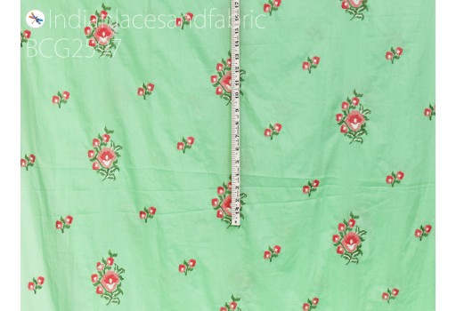 Indian mint green embroidered cotton fabric by the yard embroidery sewing DIY crafting nursery drapery kids summer dresses skirt pillowcases home décor hair craft handloom soft fabric