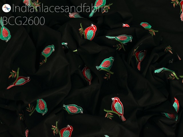 Indian black embroidered cotton fabric by the yard embroidery sewing nursery curtain DIY crafting summer kid women dresses material quilting hair crafts home décor clutches fabric