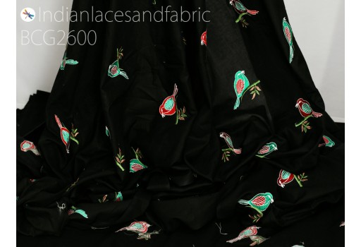 Indian black embroidered cotton fabric by the yard embroidery sewing nursery curtain DIY crafting summer kid women dresses material quilting hair crafts home décor clutches fabric