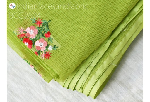 Indian green embroidered sewing cotton fabric by the yard embroidery quilting crafting nursery kids summer dresses costumes dolls curtains clothing accessories clutches bohemia fabric