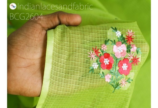 Indian green embroidered sewing cotton fabric by the yard embroidery quilting crafting nursery kids summer dresses costumes dolls curtains clothing accessories clutches bohemia fabric