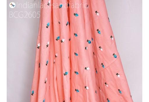 Indian salmon embroidered cotton fabric by the yard embroidery sewing nursery curtain DIY crafting summer kid women dress material quilting kaftan bohemia dress hair crafts fabric
