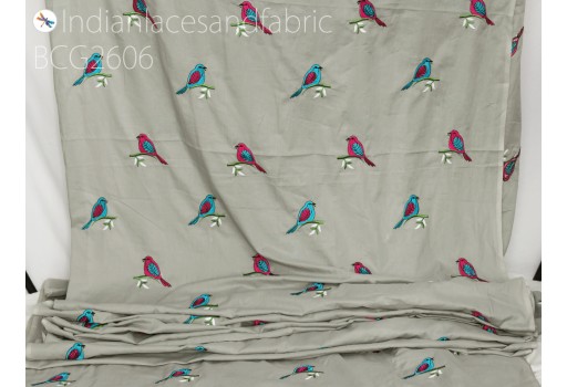 Grey Indian embroidered cotton fabric by the yard sewing nursery curtain DIY crafting summer kid women dresses material quilting birds embroidery home décor table runner fabric
