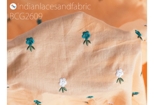 Indian peach embroidered cotton fabric by the yard embroidery sewing nursery curtain DIY crafting summer kid women dresses material quilting home décor table runner fabric