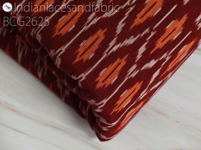 Maroon Indian Ikat Cotton Fabric Yardage Handloom Fabric sold by yard Summer Dresses Material Home Decor Yarn Dyed Remnant Table Runners Furnishing Curtains Fabric