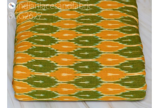 Indian Green Ikat Cotton Fabric Yardage Handloom Fabric Sold By Yard Summer Dress Material Yarn Dyed Remnant Quilting Table Runners Home Furniture Covers Curtains Fabric