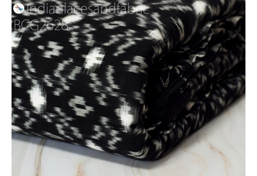 Indian Black Ikat Fabric sold by the yard Handloom Double Ikat Upholstery Fabric Cotton Yardage Home Furnishing Bedcover Tablecloth Drapery Pillowcases Curtains Fabric