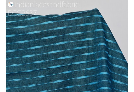 Indian Teal Blue Ikat Cotton Fabric by the yard Homespun Hand Woven Cushion DIY Crafting Women Summer Dress Pajamas Shorts Sewing Kitchen Curtain Table Runner Fabric