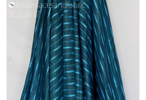 Indian Teal Blue Ikat Cotton Fabric by the yard Homespun Hand Woven Cushion DIY Crafting Women Summer Dress Pajamas Shorts Sewing Kitchen Curtain Table Runner Fabric