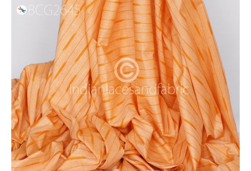 Indian Orange Ikat Cotton Fabric by the yard Homespun Hand woven Cushions DIY Crafting Women Summer Dress Pajamas Shorts Sewing Kitchen Curtains Pillowcases