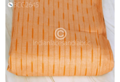 Indian Orange Ikat Cotton Fabric by the yard Homespun Hand woven Cushions DIY Crafting Women Summer Dress Pajamas Shorts Sewing Kitchen Curtains Pillowcases