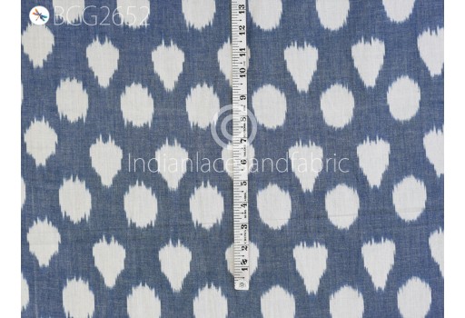 Indian Blue Ikat Cotton Fabric by the yard Hand Woven Kids Summer Dresses Handloom Home Decor Furnishing Quilting Crafting Sewing Accessories Cushion Covers Drapery