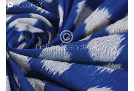 Blue Ikat Cotton Fabric by the yard Hand Woven Kids Indian Summer Dresses Handloom Home Decor Quilting Crafting Sewing Accessories Cushion Covers Drapery