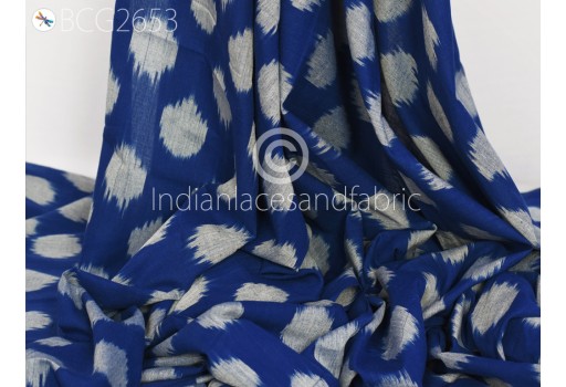 Blue Ikat Cotton Fabric by the yard Hand Woven Kids Indian Summer Dresses Handloom Home Decor Quilting Crafting Sewing Accessories Cushion Covers Drapery