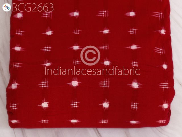 Indian Red Ikat Fabric Yardage Handloom Upholstery Cotton sold by yard Double Ikat Home Decor Bedcovers Tablecloth Drapery Pillowcases Table Runner Cushions Fabric