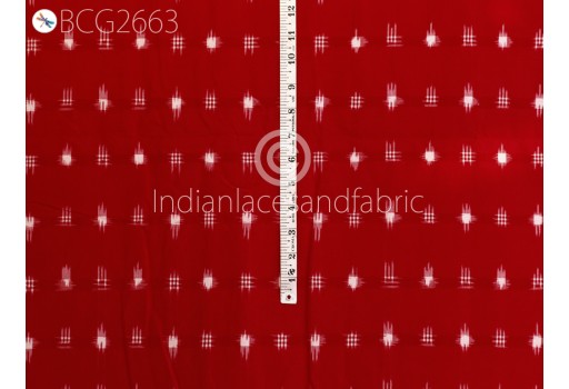 Indian Red Ikat Fabric Yardage Handloom Upholstery Cotton sold by yard Double Ikat Home Decor Bedcovers Tablecloth Drapery Pillowcases Table Runner Cushions Fabric
