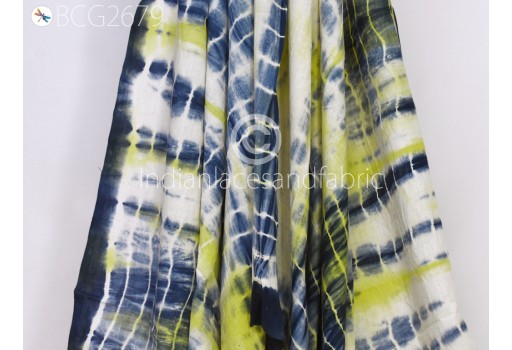 Indian Handmade Shibori Cotton Fabric By The Yard Tie Dye Indigo Yellow Blue Color Dyed By Hand Summer Dresses Quilting Sewing Craft Cloth
