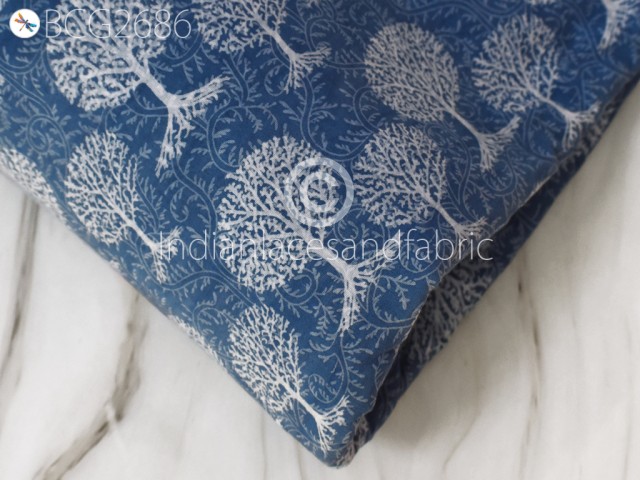 Indigo Blue Cotton Fabric Organic Dyed Hand Block Print Cotton By Yard Kids Women Summer Dresses Quilting Sewing Crafting Project Maternity Apparel Drapery Fabric
