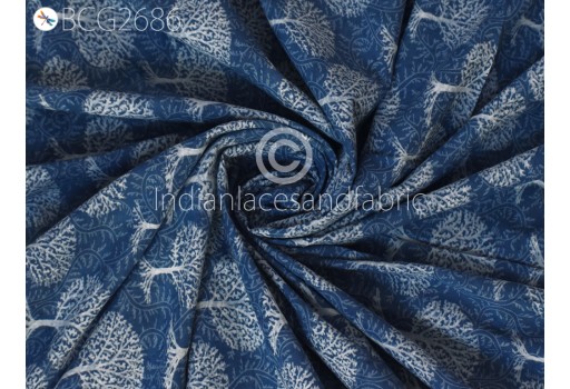 Indigo Blue Cotton Fabric Organic Dyed Hand Block Print Cotton By Yard Kids Women Summer Dresses Quilting Sewing Crafting Project Maternity Apparel Drapery Fabric