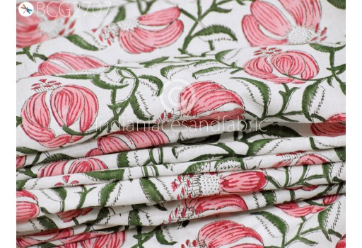 Indian Red Soft Cotton Fabric Indian Block Stamp Print Yardage Pajamas Sewing Crafting Quilting Kitchen Curtain Summer Dress Shorts Kids Sleepwear Drapery Fabric