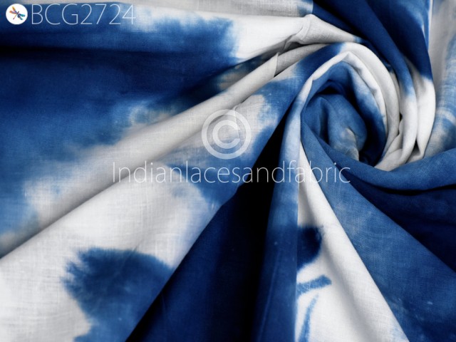 Indian Handmade Cotton Fabric By The Yard Tie Dye Indigo Shibori Blue Color Dyed By Hand Women Summer Dresses Quilting Sewing Crafting Cloth