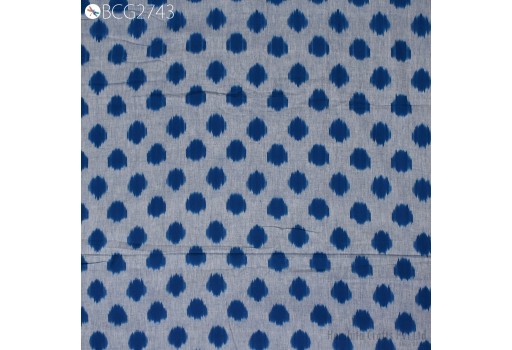 Summer Dresses Blue Indian Ikat Cotton Fabric by the yard 2/60 Handwoven Kids Women Costumes Handloom Home Decor Quilting Sewing Pillow's Drapery