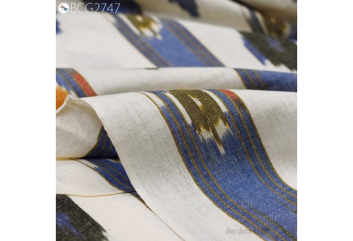 Blue Indian Handloom Ikat Cotton Fabric by the yard 2/40 Handwoven Kids Summer Dresses Home Decor Quilting Crafting Sewing Drapery Pillowcase Curtains