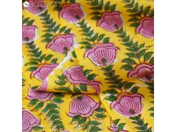 Yellow Block Print Indian Floral Cotton Fabric By The Yard Summer Dress Soft Printed Fabric Nursery Cribs Quilting Sewing Crafting Clothing Dresses