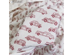 Maroon Car Hand Block Printed Soft Cotton Fabric sold by the yard Indian White Costume Summer Dresses Sewing Crafting Drapes Baby Apparel Nursery