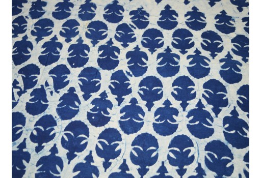 Indigo blue block printed hand stamped soft cotton fabric by the yard sewing accessories crafting drapes curtains summer dresses women apparel table runner home décor fabric