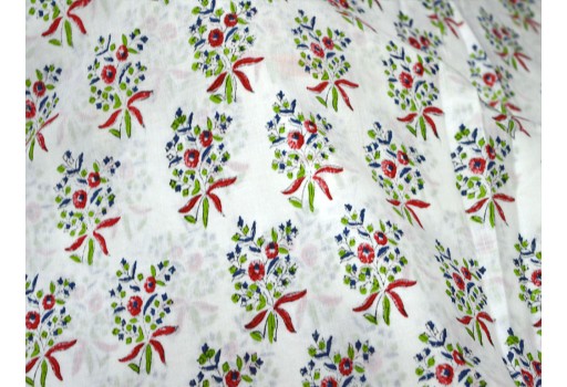 Red Green Block Printed Soft Cotton Fabric By The Yard Hand Stamped Cotton Summer Dresses Kids Crafting Sewing Curtains Drapery Home Décor Fabric