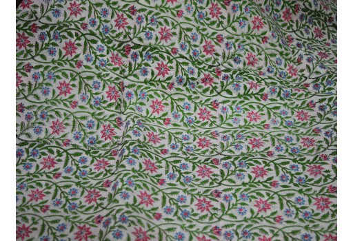 Indian Printed Cotton By The Yard Fabric Hand Stamped Floral Home Décor Furnishing Soft Summer Dresses Sewing Crafting Curtains Drapery Fabric