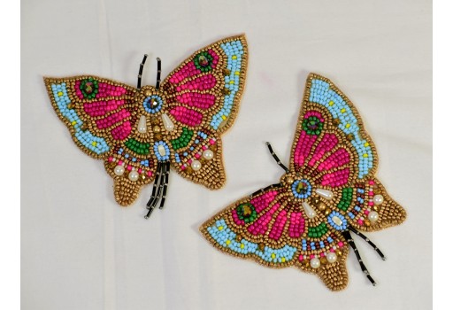 2 Pc Handcrafted Decorative Butterfly Applique Beaded Patch Sewing Embroidered Patches For Dress DIY Jeans Bags Backpacks Denim Jackets