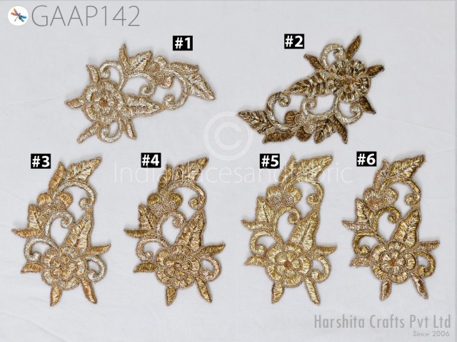1 pc Indian Embroidered Patches Appliques Sew Decorative Floral Zari Thread Applique Dress Handmade DIY Crafting Home Decor Embellishment