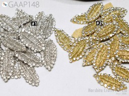 15 Gold Applique Beaded Patch Silver Indian Wedding Dress Sew on Patch Decorative Denim Patches Rhinestone Handcrafted Crafting Appliques