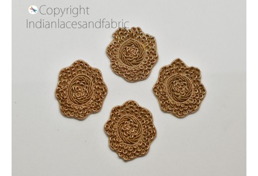 20 Zardozi Flower Shaped Golden Applique Scrapbooking Indian Bridal Headband Christmas DIY Crafting Sewing Clothing Accessories Home Décor Patches Decorative Indian zari Dresses making 