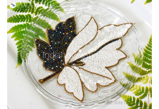 1 Pair Beaded Patches Applique Maple Leaf Handcrafted Embroidered Decorative Handmade Patches Indian Sewing Dresses DIY Crafting Supply