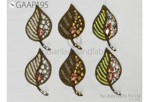 1 Pair Beaded Leaf Patches Applique Handcrafted Embroidered Decorative Embellishments Handmade Patches Indian Sewing Dresses DIY Crafting