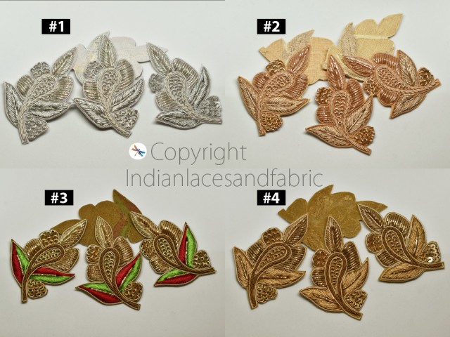 6 Piece Indian Golden Handcrafted Applique Decorative Patch Bullion Embellishments Sewing Crafting Accessories Dresses Scrapbooking Denims Home Decor Supply Costume Lehenga Patches