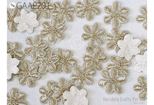 25 pc Handmade Zardozi Appliques Patches Flower Indian Sewing Wedding Dresses Handcrafted Beaded Patches DIY Crafting Supply Embellishments