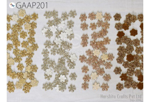 25 pc Handmade Zardozi Appliques Patches Flower Indian Sewing Wedding Dresses Handcrafted Beaded Patches DIY Crafting Supply Embellishments