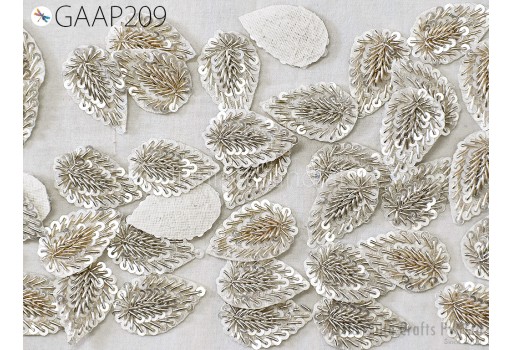 25 pc Handmade Zardozi Appliques Patches Leaf Indian Sewing Wedding Dresses Handcrafted Beaded Patches DIY Crafting Supply Embellishments.