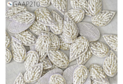 25 pc Leafs Beaded Appliques Patches Handmade Indian Sewing Wedding Dresses Handcrafted Beaded Patches DIY Crafting Supply Embellishments