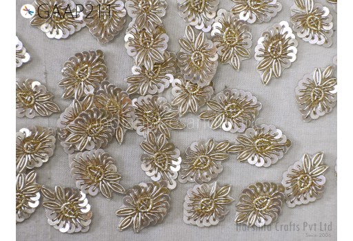 25 pc Handmade Zardozi Appliques Patches Leaf Indian Sewing Wedding Dresses Handcrafted Beaded Patches DIY Crafting Supply Embellishments