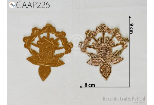 2 Pc Handmade Gown Decorative Golden Zardozi Patches Thread Festive Wear Dresses Appliques Embroidered Indian Applique Sewing DIY Crafting Costume Clothing Garment Accessory