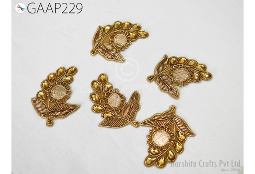 6 Piece Gold Indian Applique Golden Patch Bullion Sewing Accessories Dress Crafting Handcrafted Zardosi Work Appliques Scrapbooking Patches. 