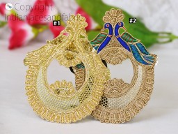 1 Pair Peacock Gold Zardozi Patches Handcrafting Beaded Work Appliques Garment Dresses Embroidered Indian Decorative table runner Handmade Sewing DIY Sewing Clothing Accessory
