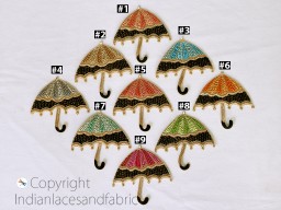 2 Pieces Umbrella Embroidered Gown Applique Indian table runner Beaded Dresses Making Appliques Handmade Sewing Decorative DIY Crafting Christmas Supplies Home Décor Cushion Cover Patch